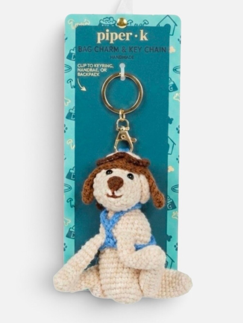 🤍▪️Piper K ▪️Crochet Dog Keychain in Cream and Blue Or Bagcharm - Picture 2 of 2